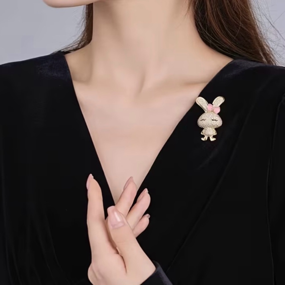 Gold Pink Bunny Brooch.